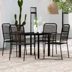 Tuinsets-vidaXL - 5-delige Tuinset - Zwart katoenen touw en staal - 80x80 cm