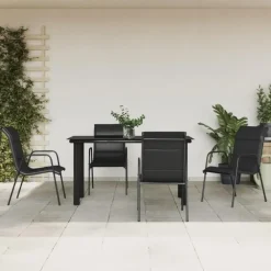 vidaXL - 5-delige Tuinset - Zwart - Textileen met voering en staal - 140x70 cm