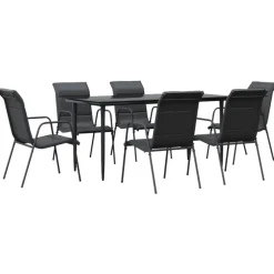 Tuinsets-vidaXL - 7-delige Tuinset - Zwart - Textileen met voering en staal - 160x80 cm