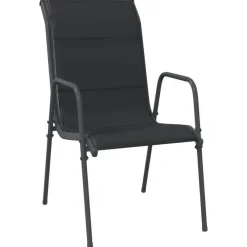 Tuinsets-vidaXL - 7-delige Tuinset - Zwart - Textileen met voering en staal - 140x70 cm