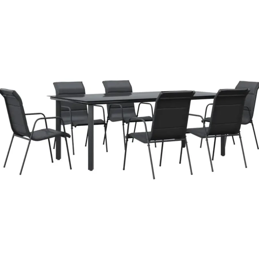 vidaXL - 7-delige Tuinset - Zwart - Textileen met voering en staal - 200x100 cm