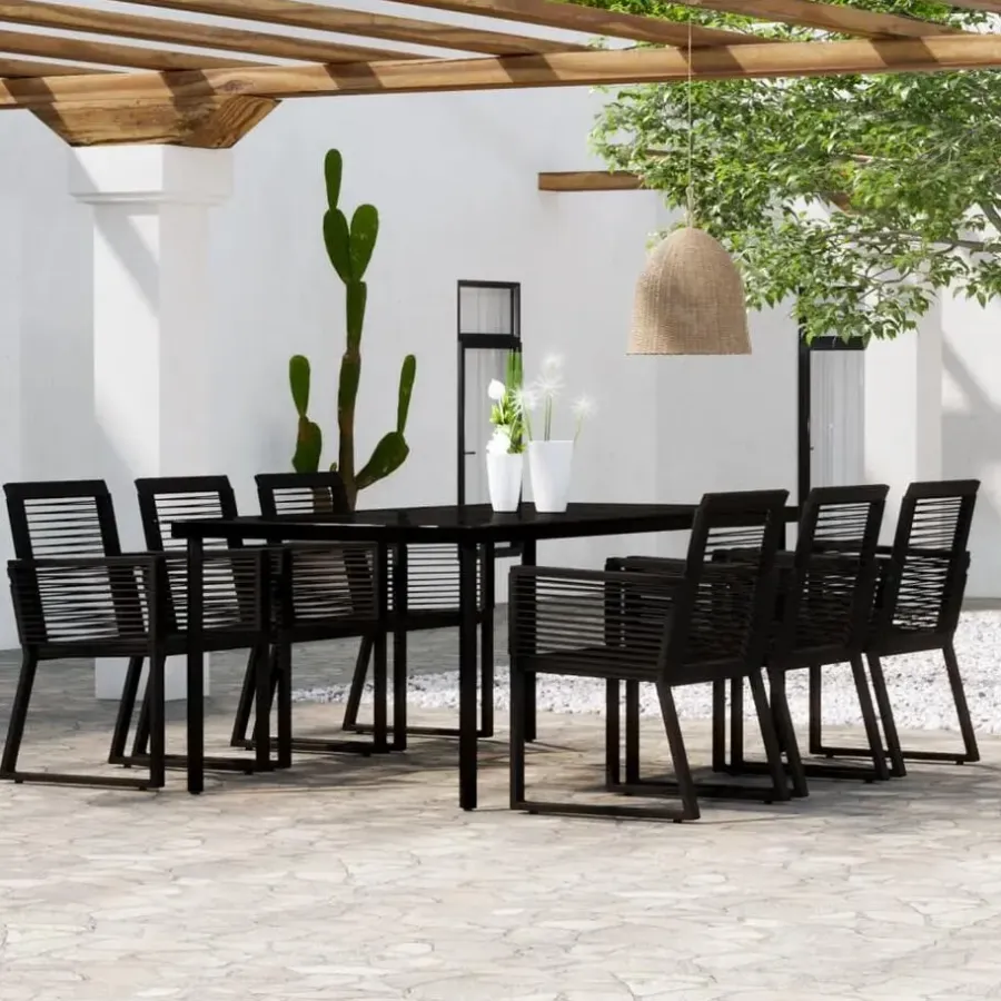 vidaXL - 7-delige Tuinset - Zwart PVC rattan en staal - 200x100 cm
