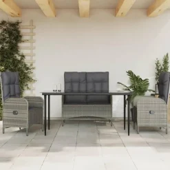 Tuinsets-vidaXL - 4-delige Tuinset bank en verstelbare stoelen - Grijs - 160x80 cm