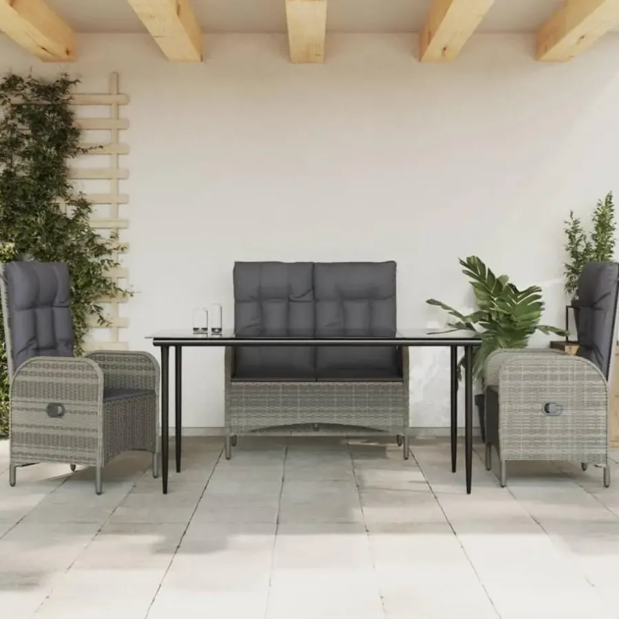 Tuinsets-vidaXL - 4-delige Tuinset bank en verstelbare stoelen - Grijs - 160x80 cm