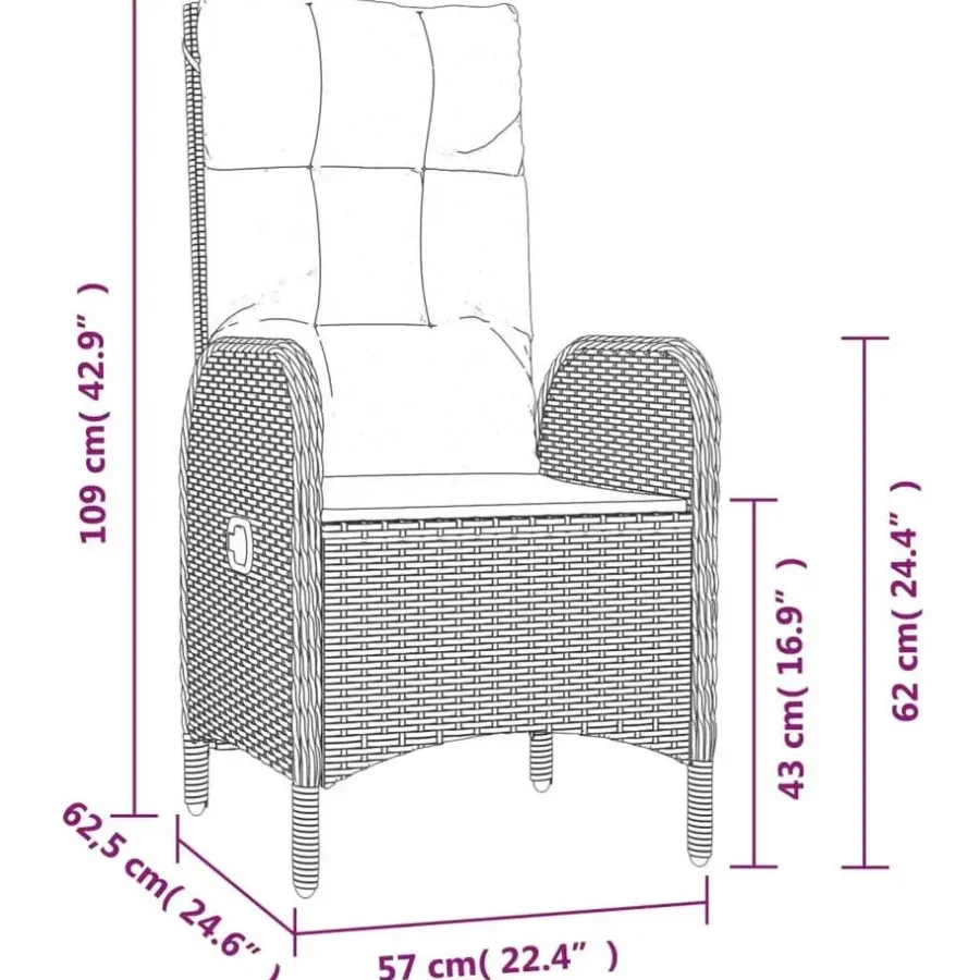 Tuinsets-vidaXL - 4-delige Tuinset bank en verstelbare stoelen - Grijs - 160x80 cm