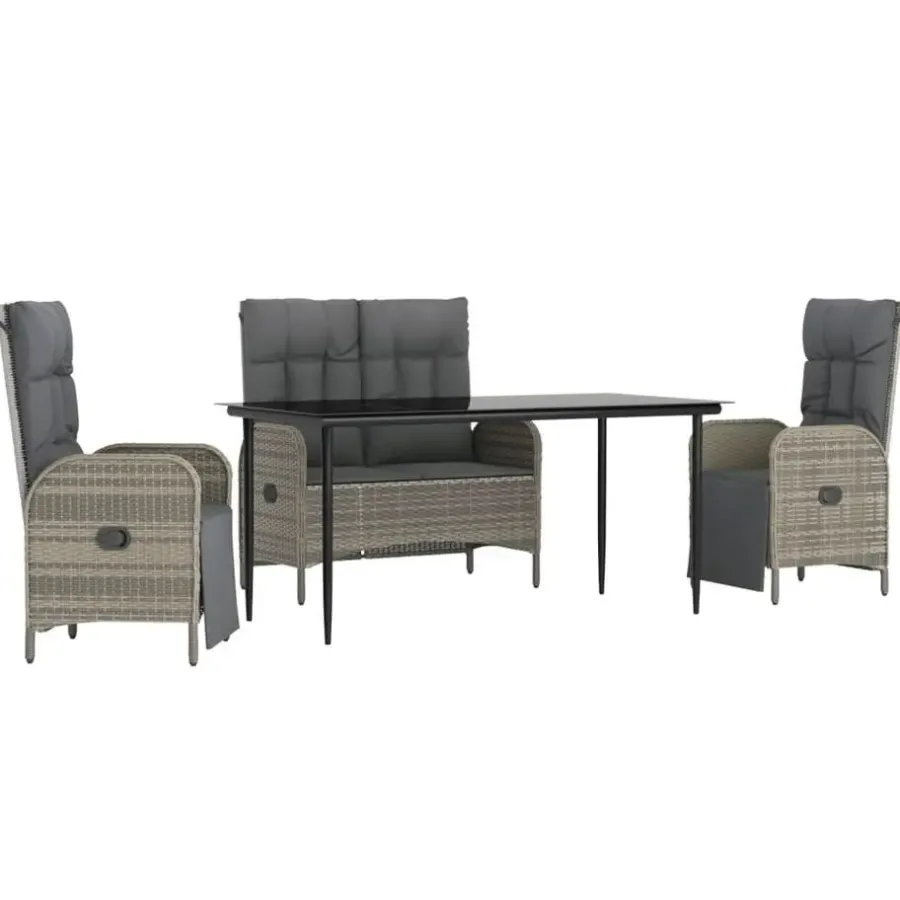 Tuinsets-vidaXL - 4-delige Tuinset bank en fauteuils - Grijs - Poly rattan - 160x80 cm