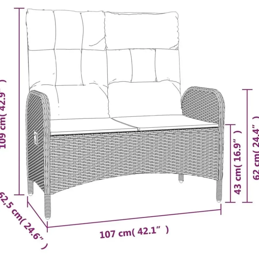 Tuinsets-vidaXL - 4-delige Tuinset bank en fauteuils - Grijs - Poly rattan - 160x80 cm