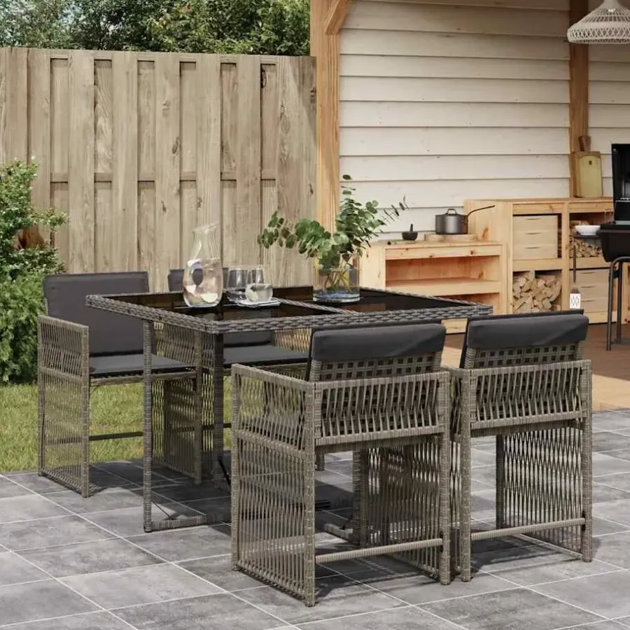 vidaXL - 5-delige Tuinset donkergrijs kussens - PE rattan en staal - 110x106 cm