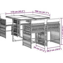 vidaXL - 5-delige Tuinset donkergrijs kussens - PE rattan en staal - 110x106 cm