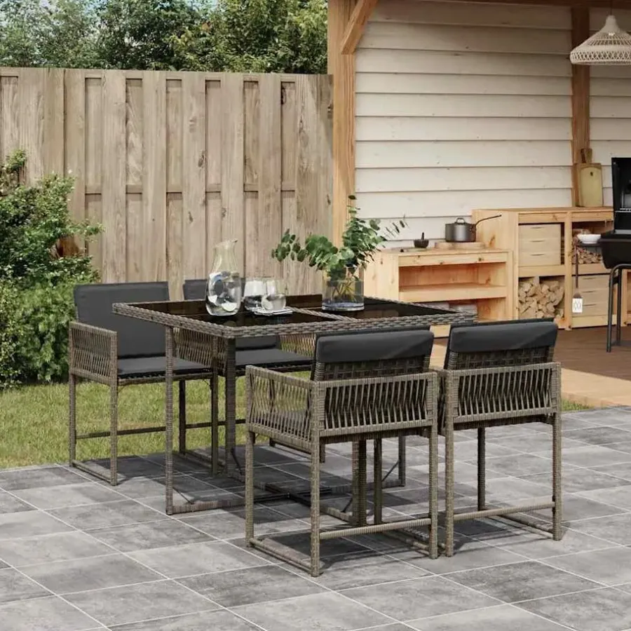 vidaXL - 5-delige Tuinset donkergrijs kussens - Grijs PE rattan - 110x106 cm