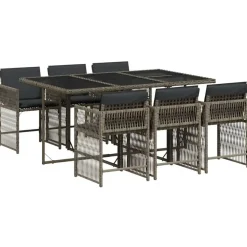 Tuinsets-vidaXL - 7-delige Tuinset donkergrijs kussens - PE rattan en staal - 110x106 cm