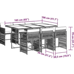 Tuinsets-vidaXL - 7-delige Tuinset donkergrijs kussens - PE rattan en staal - 110x106 cm