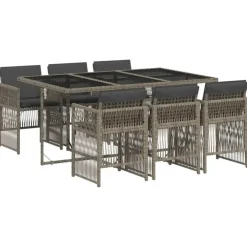 Tuinsets-vidaXL - 7-delige Tuinset donkergrijs kussens - Grijs - PE rattan - 110x106 cm