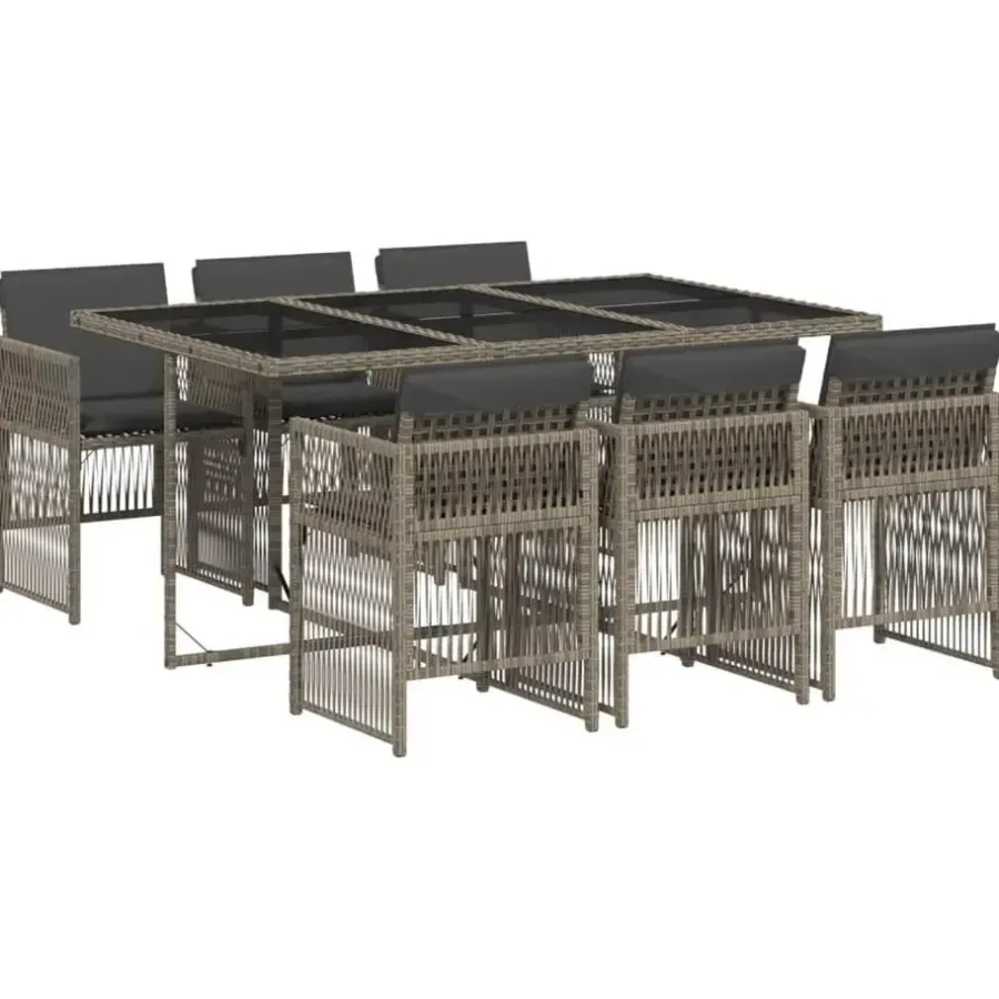 Tuinsets-vidaXL - 7-delige Tuinset donkergrijs kussens - Grijs - PE rattan - 110x106 cm