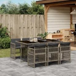 Tuinsets-vidaXL - 7-delige Tuinset donkergrijs kussens - Grijs - PE rattan - 110x106 cm