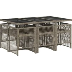 Tuinsets-vidaXL - 7-delige Tuinset donkergrijs kussens - Grijs - PE rattan - 110x106 cm