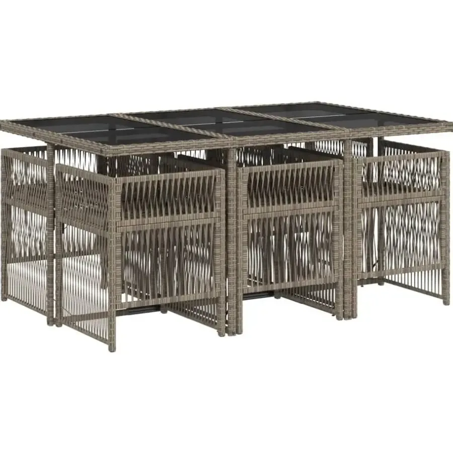 Tuinsets-vidaXL - 7-delige Tuinset donkergrijs kussens - Grijs - PE rattan - 110x106 cm