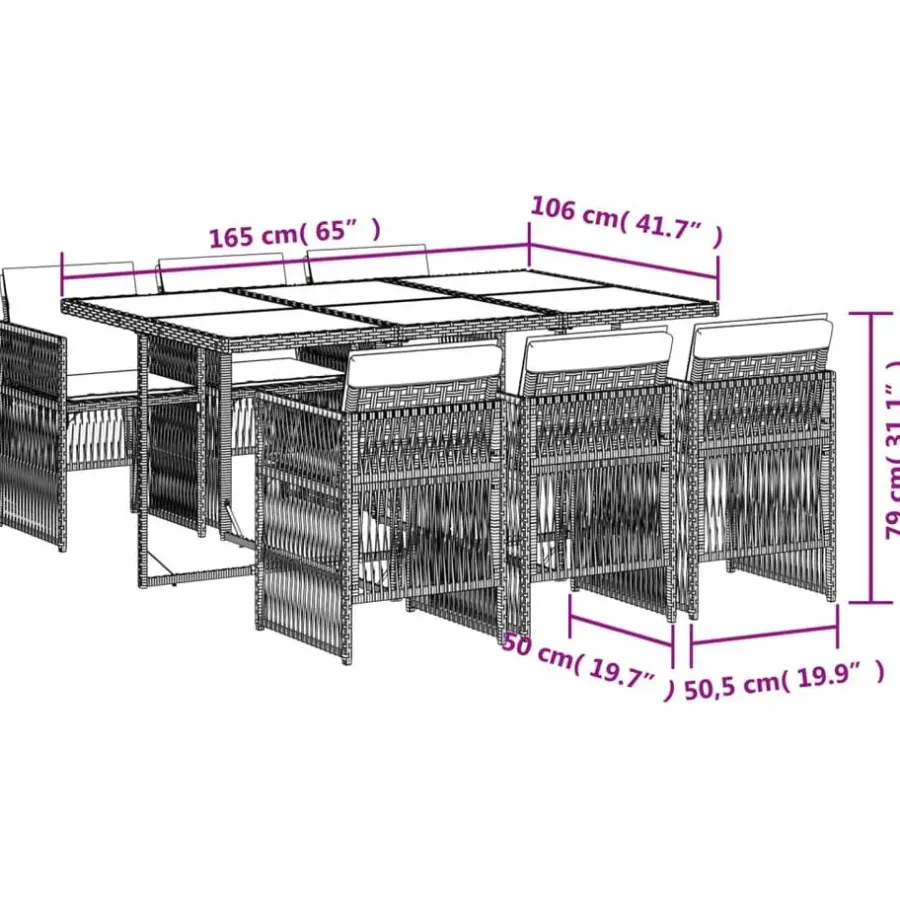 Tuinsets-vidaXL - 7-delige Tuinset donkergrijs kussens - Grijs - PE rattan - 110x106 cm
