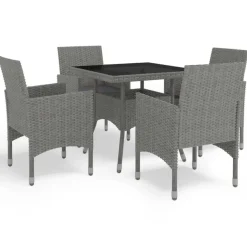 vidaXL - 5-delige Tuinset grijs - Poly rattan en glas - 80x80 cm