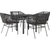 Tuinsets-vidaXL - 5-delige Tuinset grijs kussens - Zwart PE rattan en staal - 80x80 cm