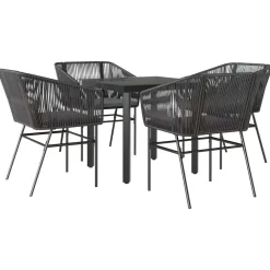 Tuinsets-vidaXL - 5-delige Tuinset grijs kussens - Zwart PE rattan en staal - 80x80 cm