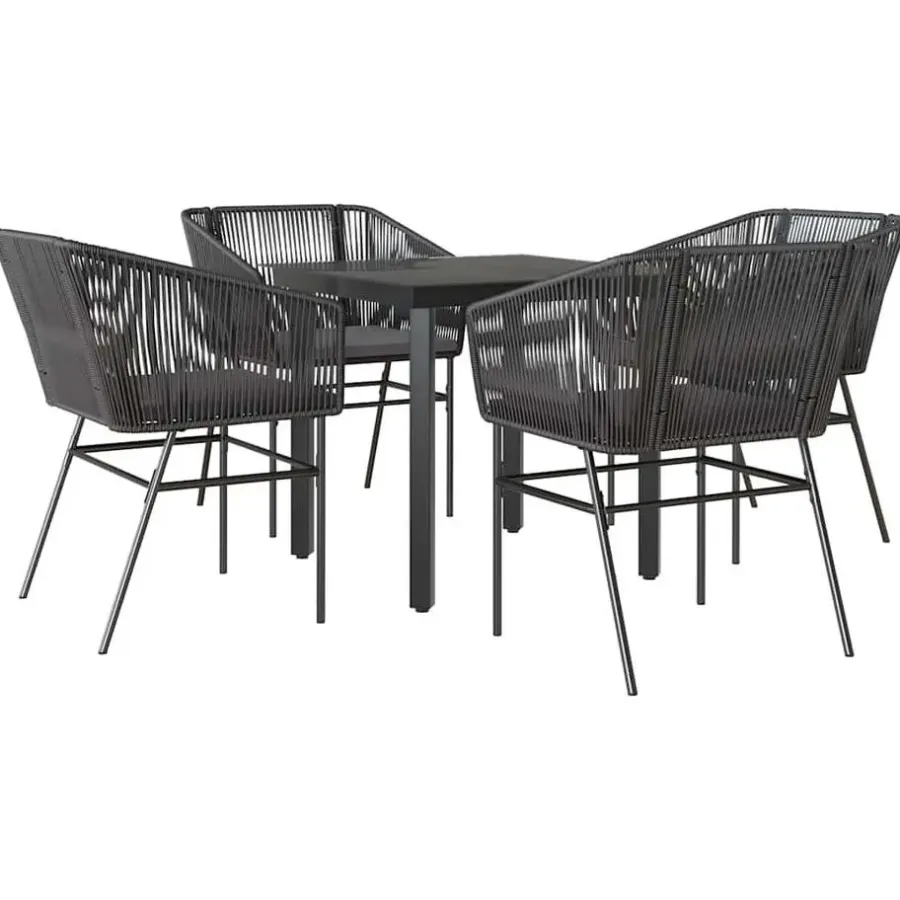 Tuinsets-vidaXL - 5-delige Tuinset grijs kussens - Zwart PE rattan en staal - 80x80 cm