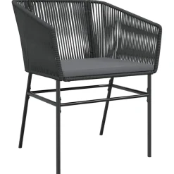 Tuinsets-vidaXL - 5-delige Tuinset grijs kussens - Zwart PE rattan en staal - 80x80 cm