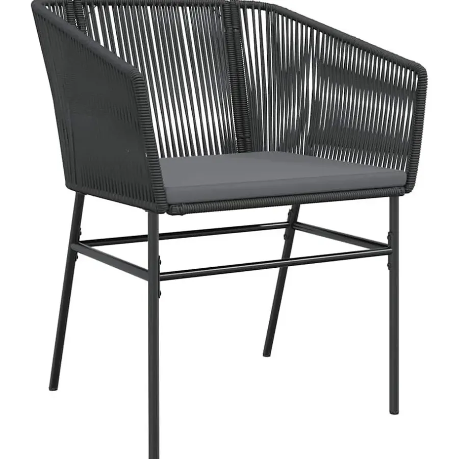 Tuinsets-vidaXL - 5-delige Tuinset grijs kussens - Zwart PE rattan en staal - 80x80 cm