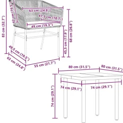 Tuinsets-vidaXL - 5-delige Tuinset grijs kussens - Zwart PE rattan en staal - 80x80 cm
