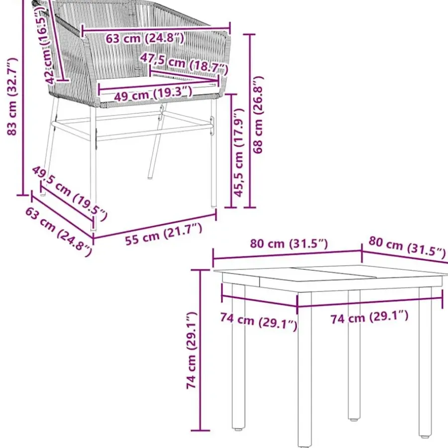Tuinsets-vidaXL - 5-delige Tuinset grijs kussens - Zwart PE rattan en staal - 80x80 cm