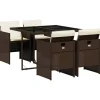 Tuinsets-vidaXL - 5-delige Tuinset met wit kussens - Bruin - Poly rattan - 110x106 cm