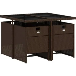 Tuinsets-vidaXL - 5-delige Tuinset met wit kussens - Bruin - Poly rattan - 110x106 cm