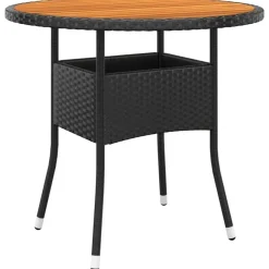 vidaXL - 5-delige Tuinset met kussens zwart - Poly rattan en hout - ø 80 cm