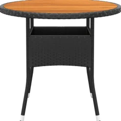 vidaXL - 5-delige Tuinset met kussens zwart - Poly rattan en hout - ø 80 cm
