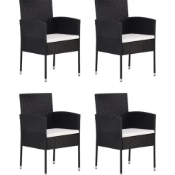 vidaXL - 5-delige Tuinset met wit kussens - Zwart poly rattan - 85x85 cm tafel