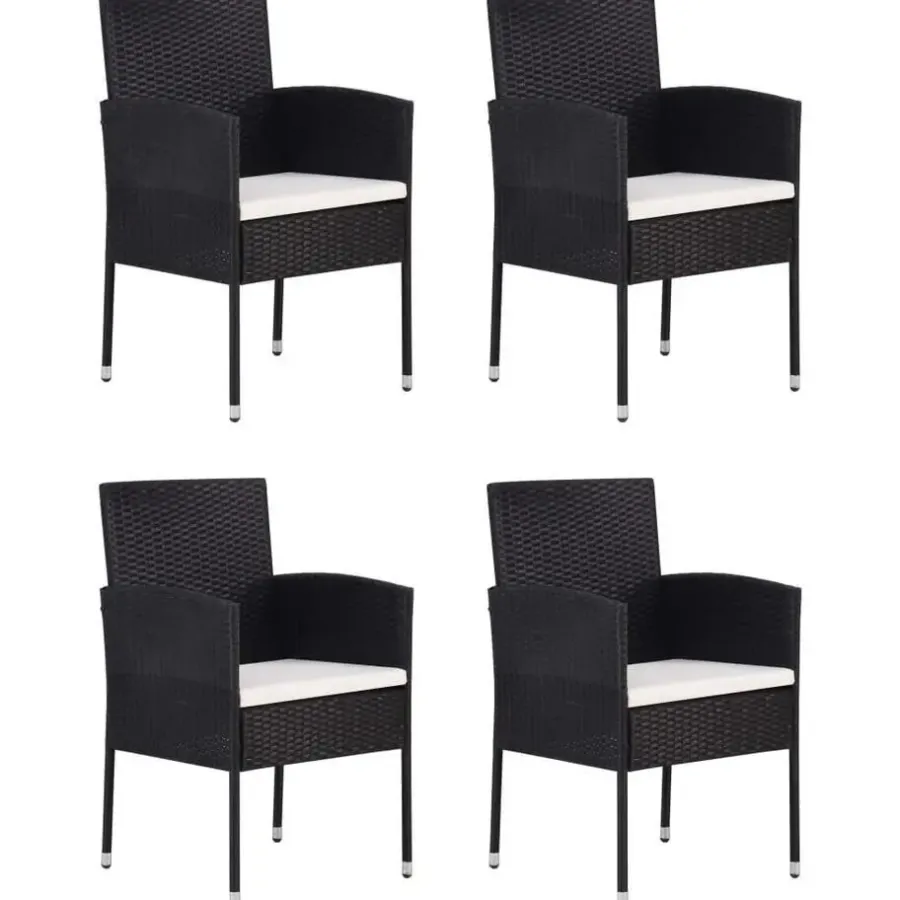 vidaXL - 5-delige Tuinset met wit kussens - Zwart poly rattan - 85x85 cm tafel