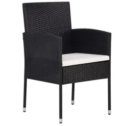 vidaXL - 5-delige Tuinset met wit kussens - Zwart poly rattan - 85x85 cm tafel