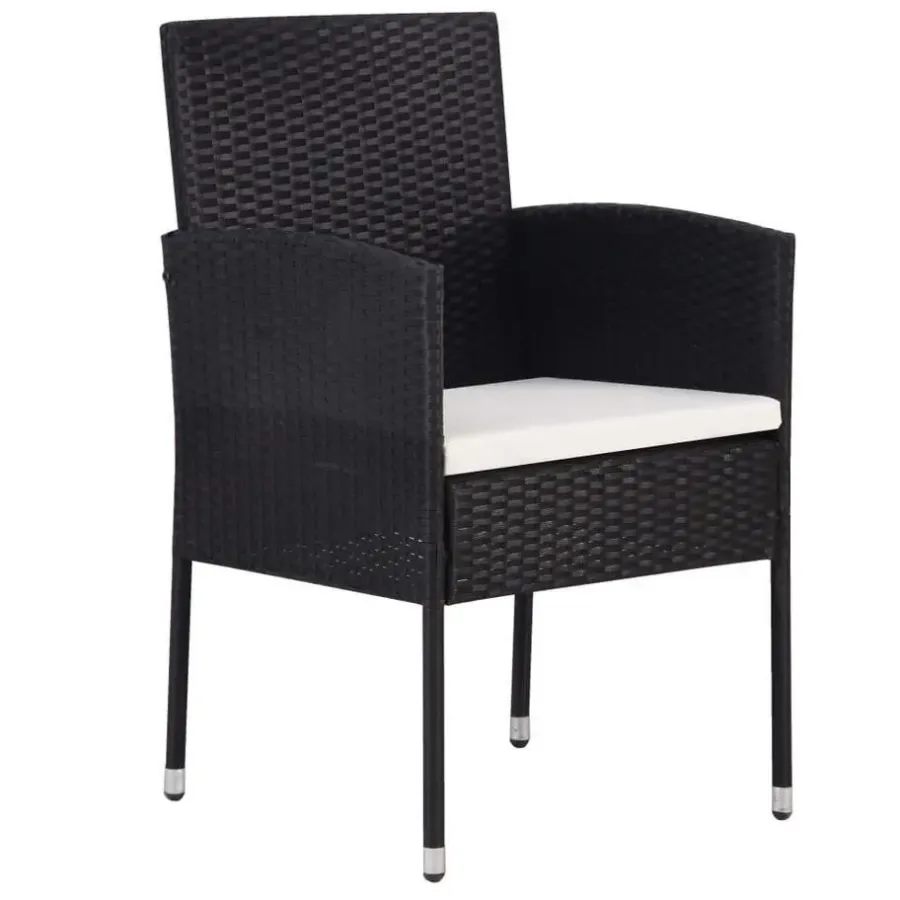 vidaXL - 5-delige Tuinset met wit kussens - Zwart poly rattan - 85x85 cm tafel