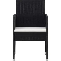 vidaXL - 5-delige Tuinset met wit kussens - Zwart poly rattan - 85x85 cm tafel