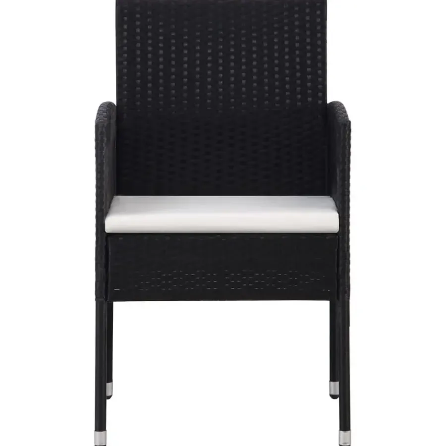 vidaXL - 5-delige Tuinset met wit kussens - Zwart poly rattan - 85x85 cm tafel