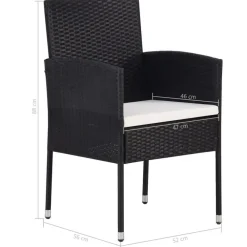 vidaXL - 5-delige Tuinset met wit kussens - Zwart poly rattan - 85x85 cm tafel