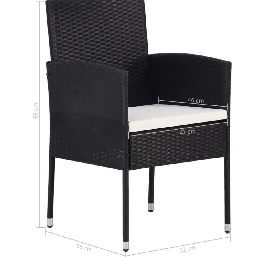vidaXL - 5-delige Tuinset met wit kussens - Zwart poly rattan - 85x85 cm tafel
