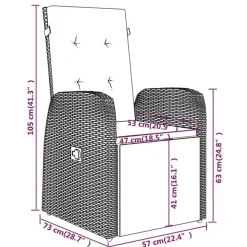 vidaXL - 9-delige Tuinset met kussens 8 grijs verstelbaar stoelen - 200x100 cm