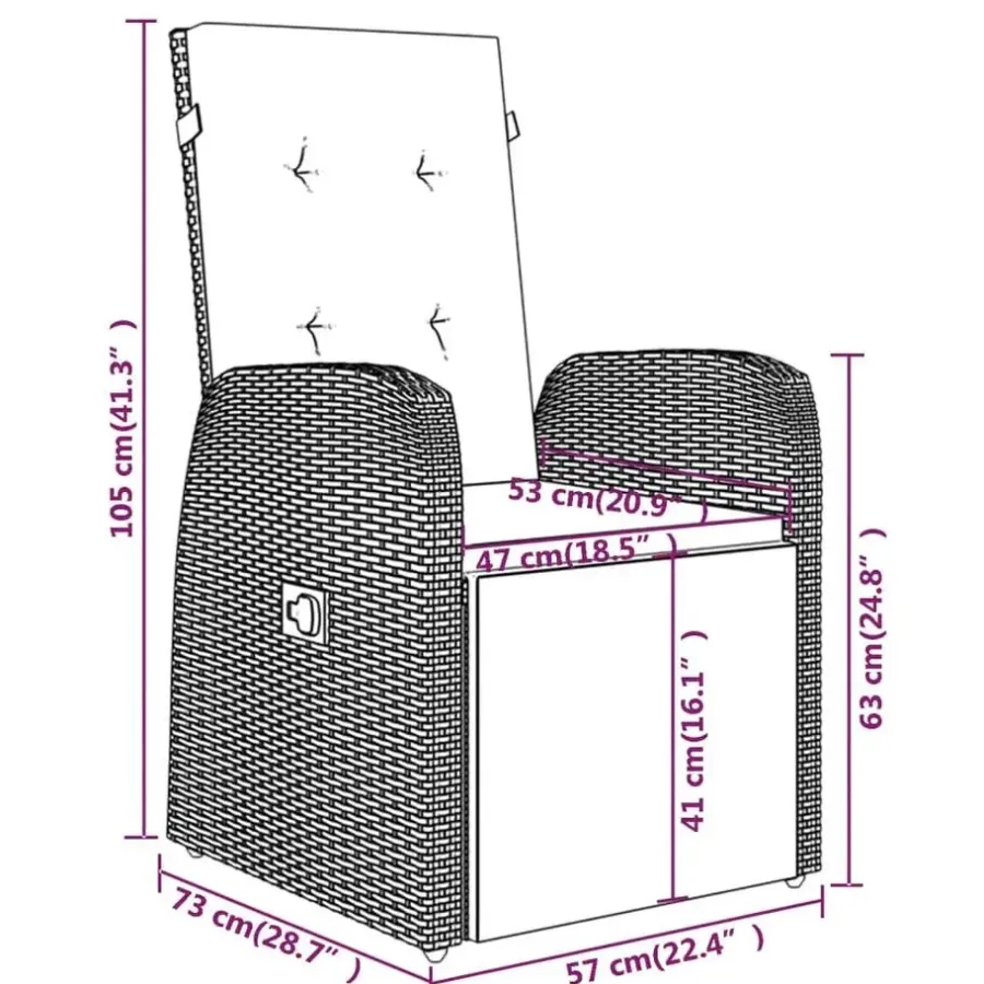 vidaXL - 9-delige Tuinset met kussens 8 grijs verstelbaar stoelen - 200x100 cm