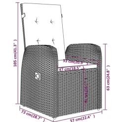 vidaXL - 9-delige Tuinset met kussens 8 grijs verstelbaar stoelen - 200x100 cm