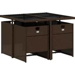 vidaXL - 5-delige Tuinset met wit kussens - Bruin - PE rattan - 110x106 cm