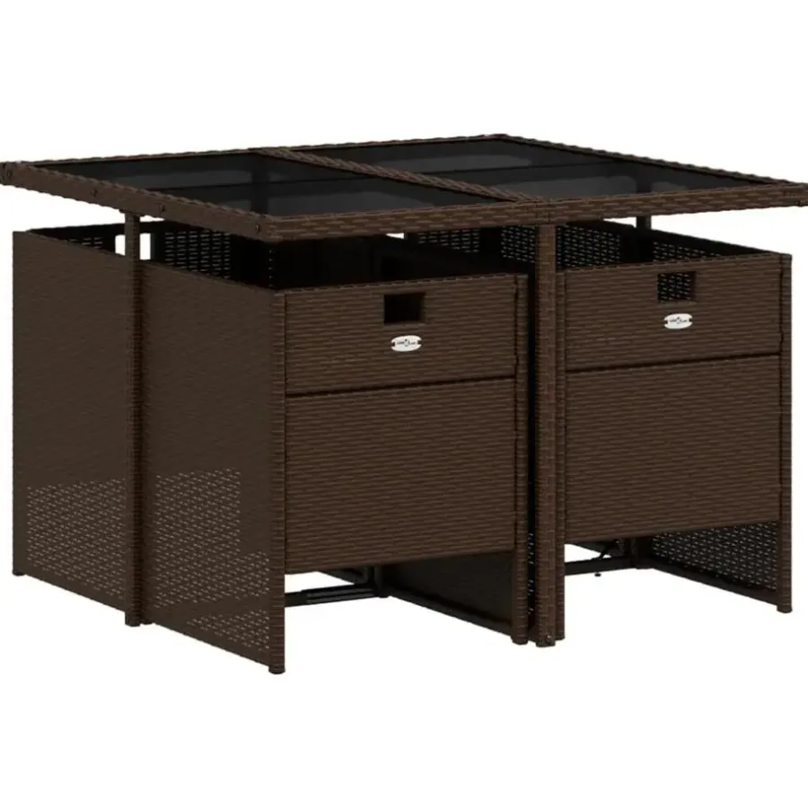 vidaXL - 5-delige Tuinset met wit kussens - Bruin - PE rattan - 110x106 cm