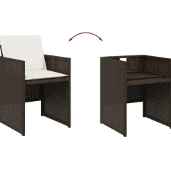 vidaXL - 5-delige Tuinset met wit kussens - Bruin - PE rattan - 110x106 cm