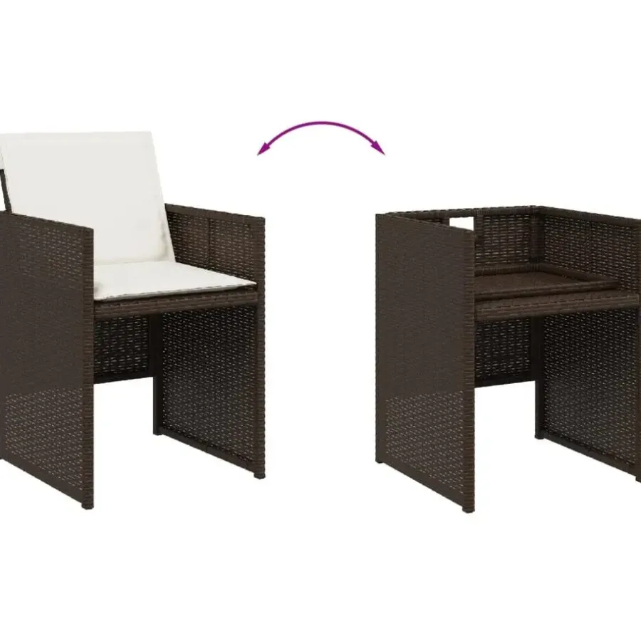 vidaXL - 5-delige Tuinset met wit kussens - Bruin - PE rattan - 110x106 cm