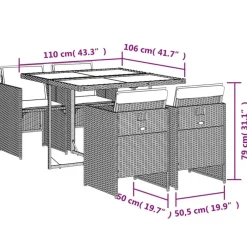vidaXL - 5-delige Tuinset met wit kussens - Bruin - PE rattan - 110x106 cm